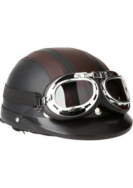 Jiangmeng Gözlüklü Retro Kask - Kahverengi (Yurt Dışından)