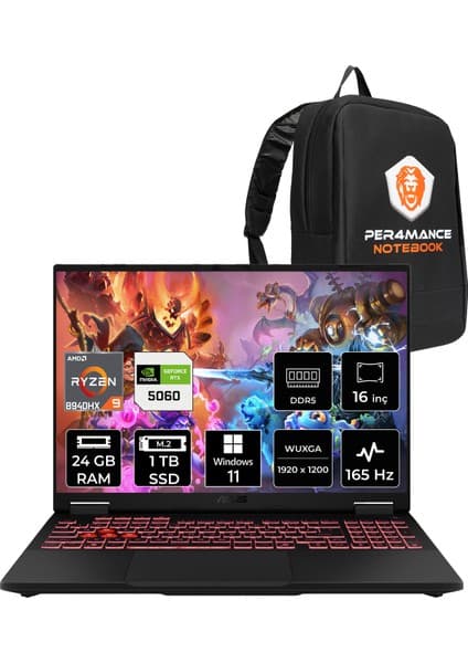 Asus Tuf Gaming A16 Amd Ryzen 9 8940HX 24GB 1tb SSD RTX5060/8GB 115W 16\