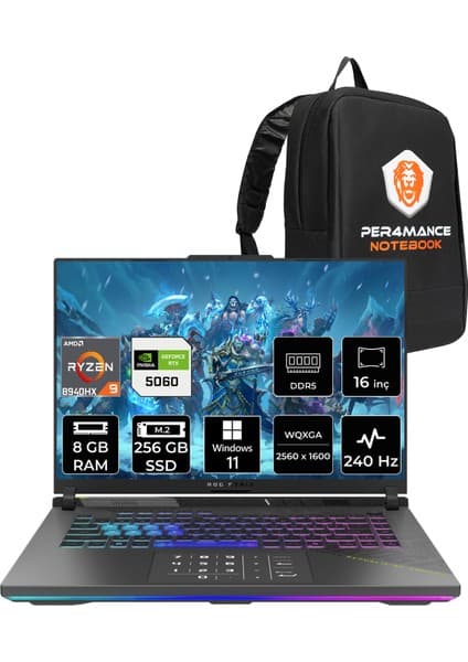 Asus Rog Strix G16 Amd Ryzen 9 8940HX 8gb 256GB SSD RTX5060/8GB 16\