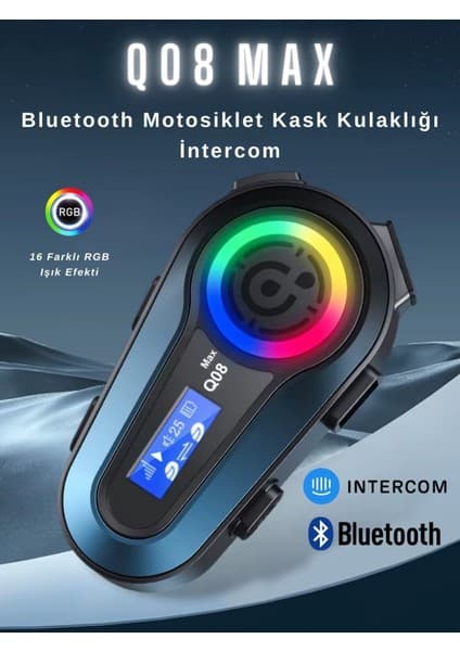 Howear Q08 Max RGB Işık Efektli Intercom Bluetooth Motosiklet Kask Kulaklığı