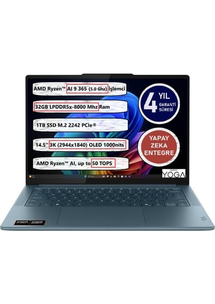 Lenovo Yoga Pro 7 14ASP10 Amd Ryzen AI 9 365 32GB Ram 1tb SSD 14,5\