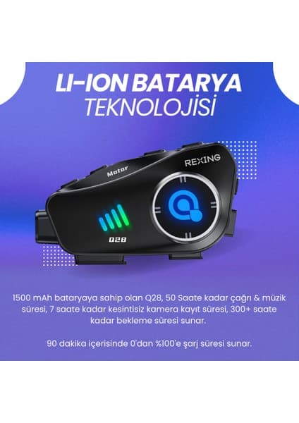 Rexing Kameralı Kask Interkom | Fhd Kamera | Gps | Wi-Fi | Mobil Uygulama | 50+ Saat Konuşma Süresi