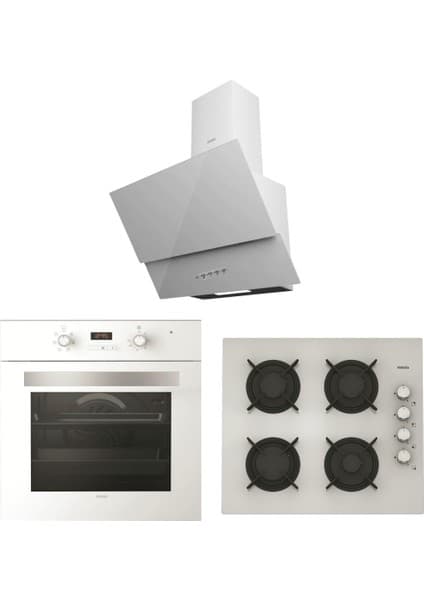 Vinola Dijital Beyaz Camlı Dokunmatik ve Teleskopik Düğmeli 6+1 Fonksiyon Ankastre Set