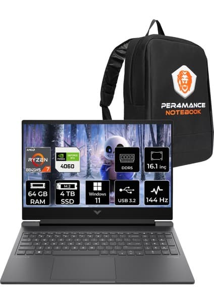 Hp Victus 16 Amd Ryzen 7 8845HS 64GB 4tb SSD RTX4060/8GB 144Hz Fhd 16.1\