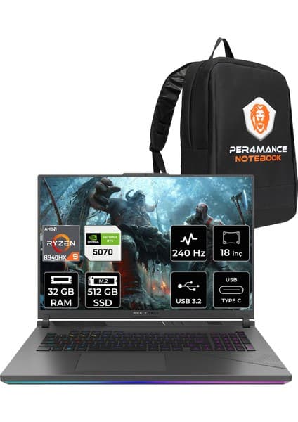 Asus Rog Strix G18 Amd Ryzen 9 8940HX 32GB 512GB SSD RTX5070/8GB 18\