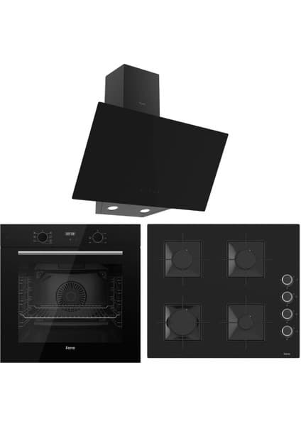 Ferre Flowart QBL63CS-SS205-D077 7 Prog. Dijital Turbo Ankastre Set - Siyah