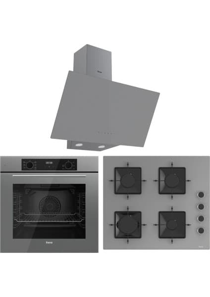 Ferre Flowart QBL63CPR-SS208-D079 7 Prog. Dijital Turbo Ankastre Set - Gri