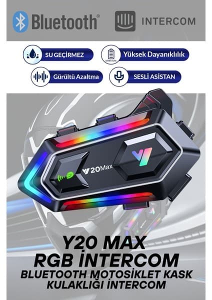 Wearfitpro Y20 Max RGB Işık Efektli Intercom Bluetooth Motosiklet Kask Kulaklığı