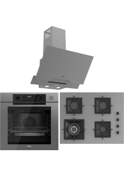 Ferre Fryart Artline Steam QEP64CPR - SC408-WFA - D065-SA 9 Prog. Dijital Turbo Ankastre Set - Gri