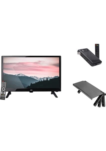 Hello 19” Full Hd LED Monitör Seti, Uydu Alıcı ve Tv Üstü Standlı, Tv, Araba ve Karavan Uyumludur, 12 Volt Adaptörlü,