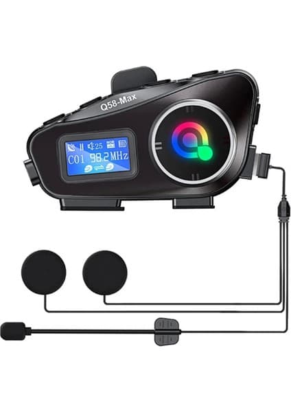Remstdrk Q58-MAX Radyolu 2 Kişi Bağlantılı Bluetooth Kask Kulaklık Ekranlı Fenerli Müzik ve Telsiz Intercom