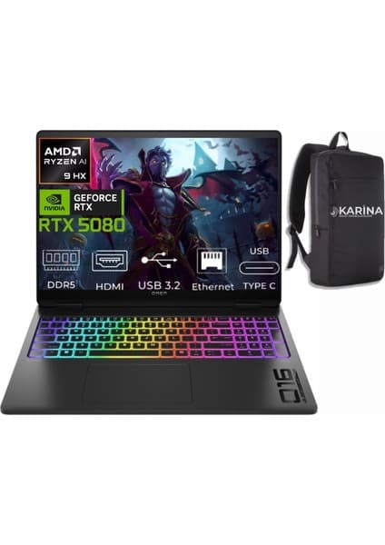 Hp Omen Max 16-AK0002NT Amd Ryzen Aı 9 Hx 375 BQ1X7EA-39 32GB 4tb RTX5080 16GB W11PRO 16\