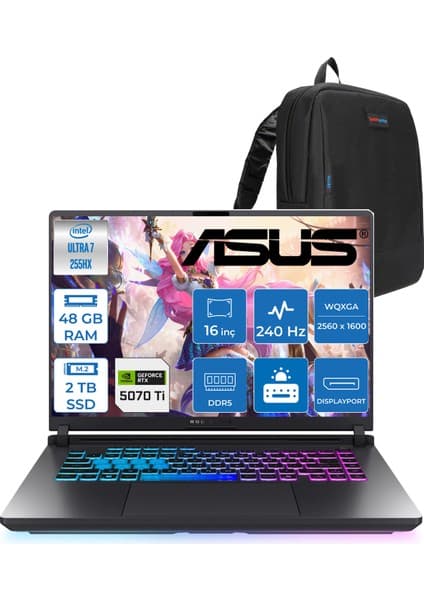 Asus Rog Strix G16 G615LR  Intel Ultra 7 255HX Aı 48GB GB 2tb SSD 12GB/RTX5070Tİ Gddr7 140W 16\