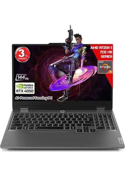 Lenovo Loq 15ARP9 Aı Amd Ryzen 5-7235HS 24GB Ddr5 1tb SSD RTX4050 6gddr6 15.6 IPS 144Hz Fhd Freedos 83JC00H5TR Taşınabilir Bilgisayar