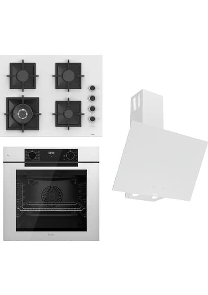 Ferre Fryart-Silentart Serisi Beyaz Set (SC406-WFA + QEP63CB +D078-SA ) - Döküm Izgara / 65 cm Ocak