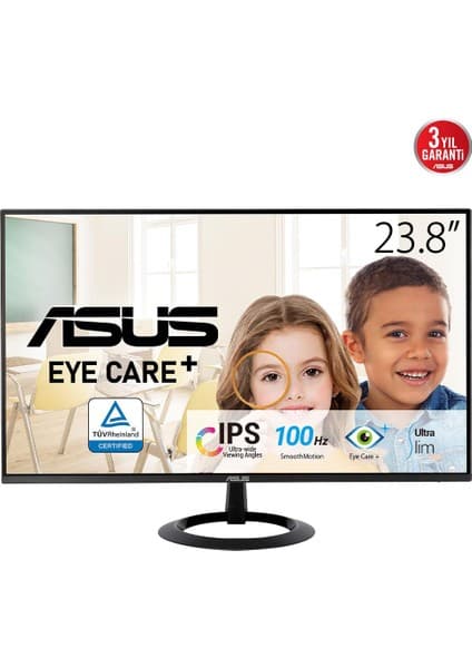 Asus VZ24EHF Consumer 23.8 IPS Freesync 1920X1080 1ms 100HZ HDMI Vesa 3yıl Eyecare, Flıcker-Free,cercevesız,dusuk Mavı Isık,ultra Slım Monitör