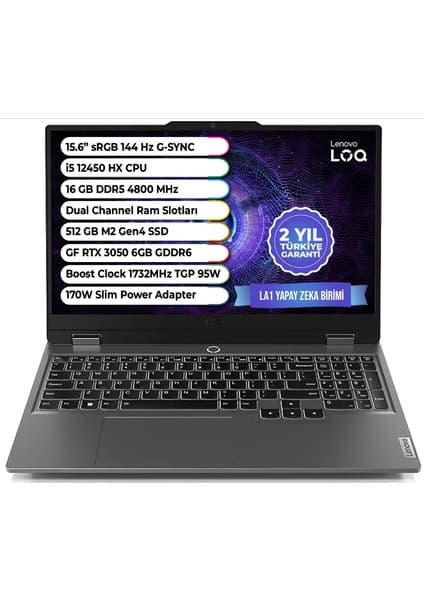 Lenovo Loq Intel Core I5-12450HX 16GB 512GB SSD Rtx™ 3050 6gb 15,6\