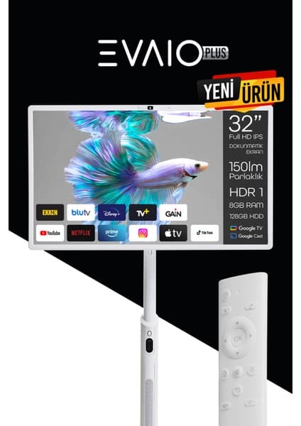 EVAİO Plus 32 inç 80 Ekran Full HD Taşınabilir Android Smart LED Ekran