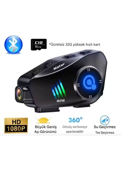 Vivopack Q28 Kameralı Intercom Motosiklet Kask Bluetooth Kulaklık 1080P