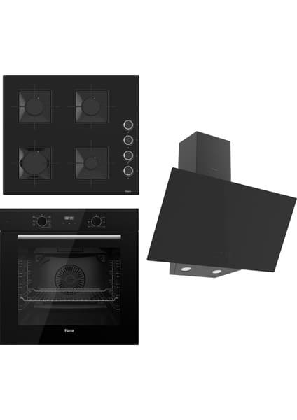 Ferre Flowart Serisi Siyah Set (SS205 + QBL63CS +D077 ) - Emaye Izgara