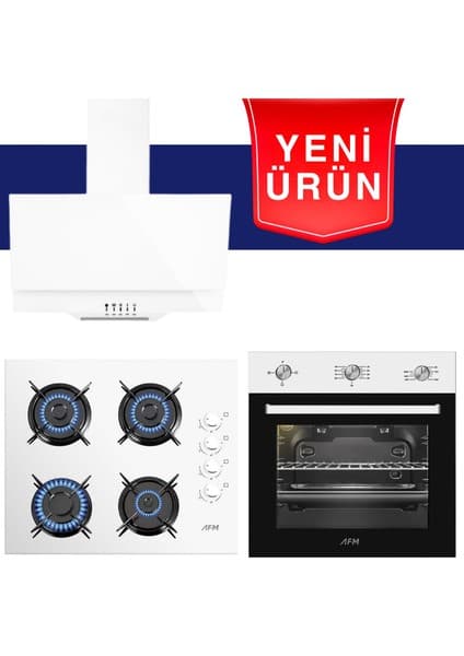 AFM Tech Fethy Series Beyaz Cam Ankastre Set ( FM7301W-FM2201W-FM3301W )