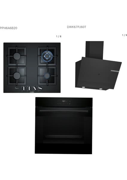 Bosch Siyah ITHAL EXCLUSIVE SET Ankastre Set (HJG852YB0T -FIRIN & PPH6A6I40OOCAK & DWK67PJ60T DAVLUMBAZ)