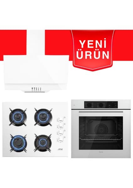 Ferre & Afm Tech Fethy Series Beyaz Cam Ankastre Set (Ferre QBL62CB + Fm 3301W + Fm 2201W)