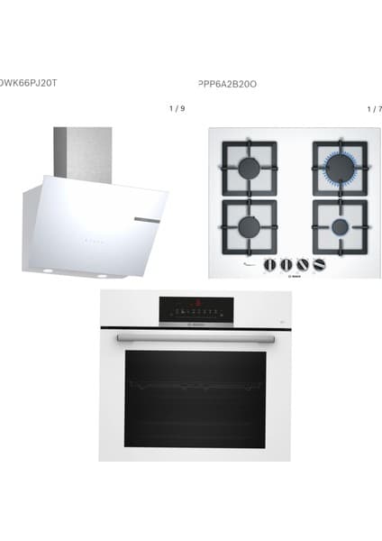 Bosch Beyaz Ankastre Set - HBJ559EW6T Fırın, PPP6A2B20O Ocak, DWK66PJ20T Davlumbaz