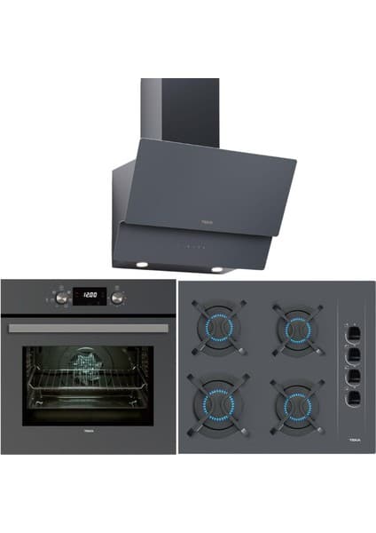 Teka Chef 4 Gri Ankastre Set (Börekşefim Fırın, Cam Ankastre Ocak, Dikey Davlumbaz)