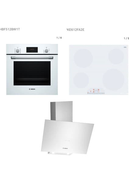 Bosch Beyaz Ankastre Set (HBF512BW1T Fırın - PKE612FA2E Ocak - DWK64PJ20 Davlumbaz)
