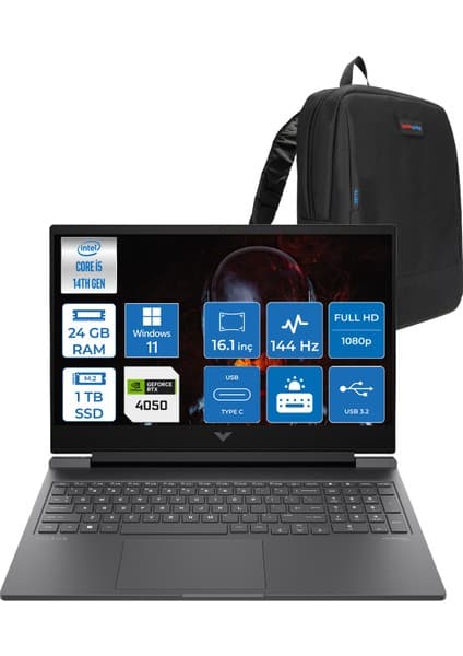 Hp Victus 16-R1708NT Intel Core I5 14450HX 24GB Ddr5 1tb SSD RTX4050 6gb 16.1\