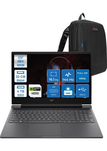 Hp Victus 16-R1708NT Intel Core I5 14450HX 32GB Ddr5 4tb SSD RTX4050 6gb 16.1\