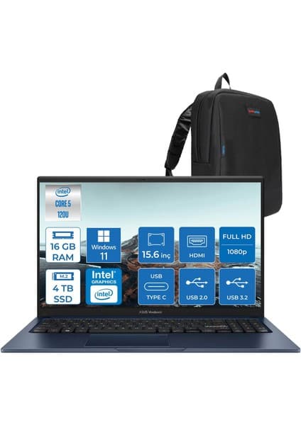 Asus Vivobook X1504VA 15 1.nesil Core 5 120U-16GB-4TB SSD Fhd 15.6INC-Windows 11 Home Taşınabilir Bilgisayar ZNJ2861H05+ZETTAÇANTA
