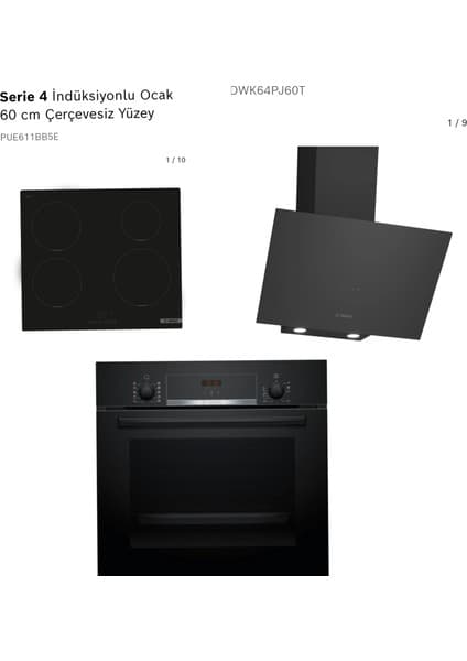 Bosch Siyah 3 Lü ELEKTRİKLİ OCAK(İNDÜKSİYONLU) Ankastre Set 287 ( HBF512BB1T -PUG61KAA5E - DWK64PJ60T )