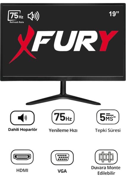 Fury 19" 75 Hz 5ms (VGA,HDMI,SES) Sesli Led Monitör