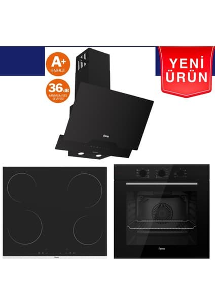 Ferre Silenart Yeni Seri Ultra Sessiz Siyah Ankastre Set (QBL62CS + MS261+ D063 -Sa)