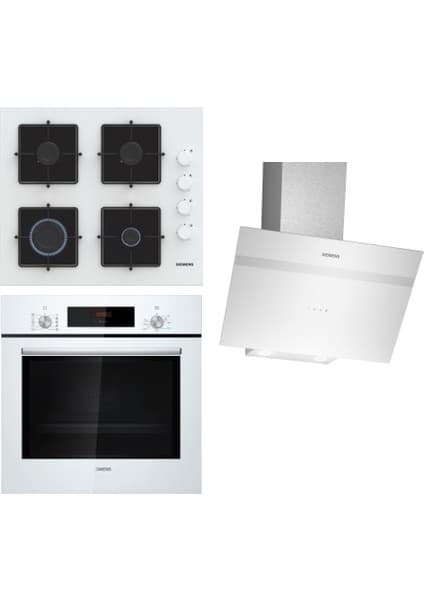 Siemens Beyaz Ankastre Set HB012FBW1T Fırın EO6C2PP30O Ocak LC64KPJ20T Davlumbaz