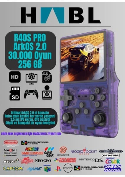HABL Retro Arcade R40S PRO ArkOS 2.0 +30.000 Oyunlu El Konsolu 256 GB