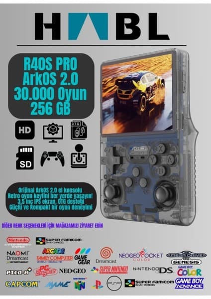 HABL Retro Arcade R40S PRO ArkOS 2.0 +30.000 Oyunlu El Konsolu 256 GB 8