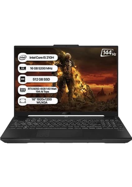 Asus Tuf Gaming F16 FX607VU-RL142 i5-210H 16GB 512GB SSD 6GB RTX4050 144Hz 16 FreeDos