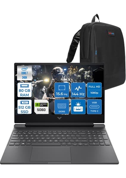 Hp Victus Intel Core I7 240H 80GB Ddr5 512GB SSD 8GB/RTX5060 15.6\