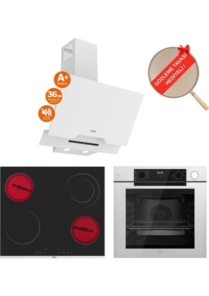 Ferre Fryart&buharlı Lumetra Sessiz Davlumbaz Elektrikli Beyaz Ank. Set (D064-SA + MS263 + QEP64CB)