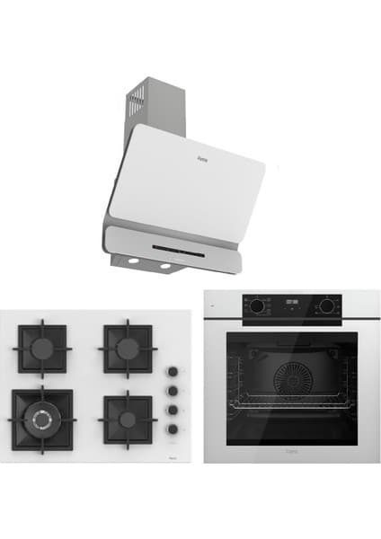 Ferre White FryArt 3 Lü Ankastre Set ( QEP63CB - SC406-WFA - D081-SA ) A++ Sessiz Davlumbaz - 65 cm Wok Bek Ocak