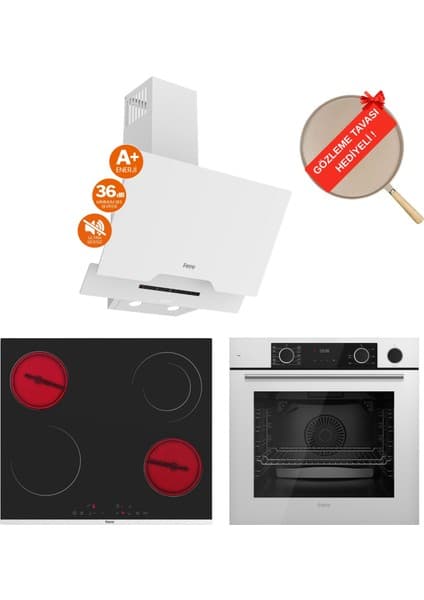 Ferre Fryart&buharlı Ferovia Sessiz Davlumbaz Elektrikli Beyaz Ank. Set (D064-SA + MS263 + XE64CB)