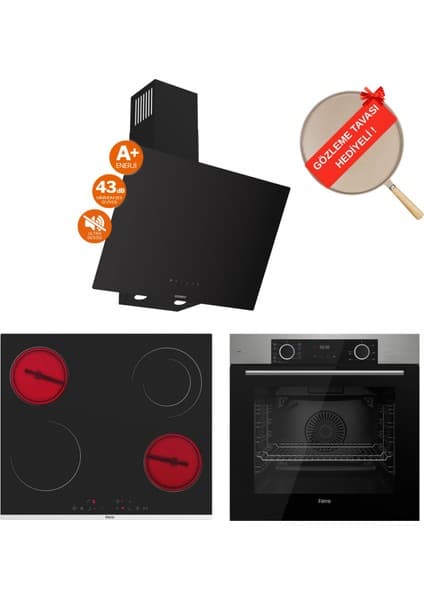 Ferre Fryart&flowart Elistro Sessiz Davlumbaz Elektrikli Inox Ank. Set (D077-SA + MS263 + XE63MI)