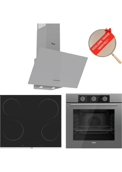 Ferre Fryart & Flowart Vitroseramik Elektrikli Gri Ankastre Set ( QXE62CPR + MS261 + D088 )