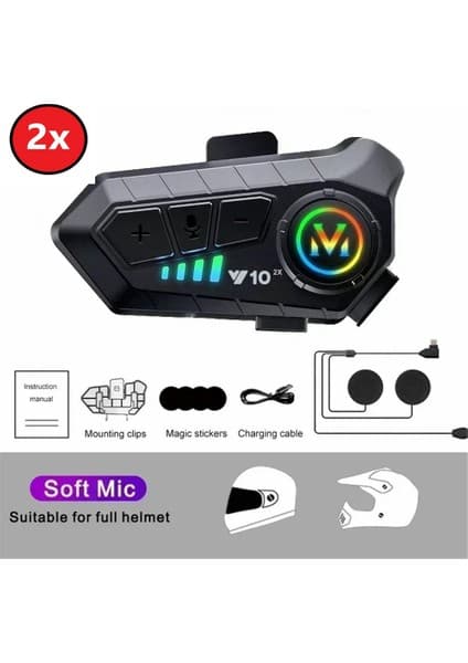 Serreha 2 ADET Motosiklet Bluetooth 5.3 Kask Intercom 2 Kişi 300 Metre Eşleşme Özelliklikli