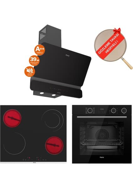 Ferre Fryart&buharlı Noverra Sessiz Davlumbaz Elektrikli Siyah Ank. Set (D080-SA + MS263 + XE64CS)