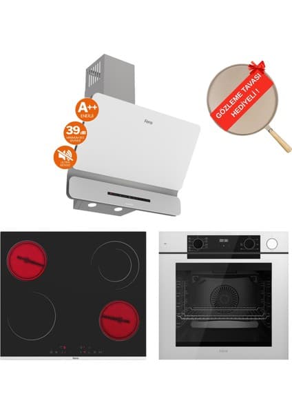 Ferre Fryart&buharlı Ravento Sessiz Davlumbaz Elektrikli Beyaz Ank. Set (D081-SA + MS263 + QEP64CB)