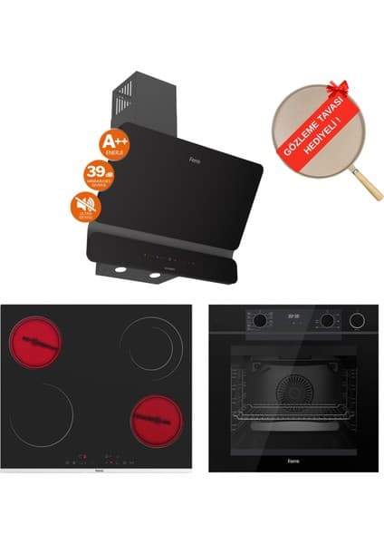 Ferre Fryart&buharlı Ravento Sessiz Davlumbaz Elektrikli Siyah Ank. Set (D080-SA + MS263 + QEP64CS)